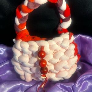 Handwoven Mini Basket Bag in Pink & Red